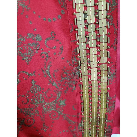 chicos artsy red gold beads open front silk ls jacket top 2 Lg - Picture 4 of 9